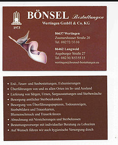 Bönsel Bestattungen
Wertingen GmbH & Co. KG in Langweid am Lech
